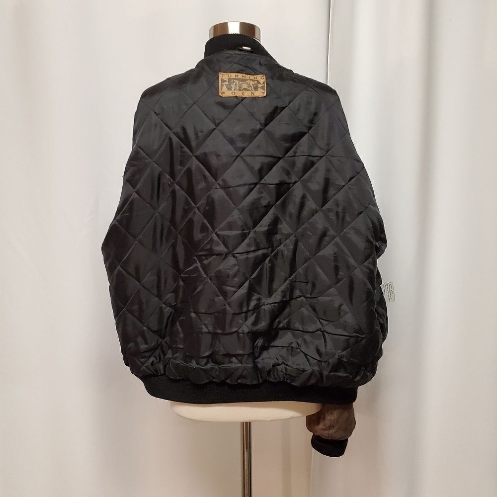 Vintage 90s y2k 2 Tone Black Brown Suede Leather Kenworth Truck Bomber Jacket Lg - Picture 6 of 12